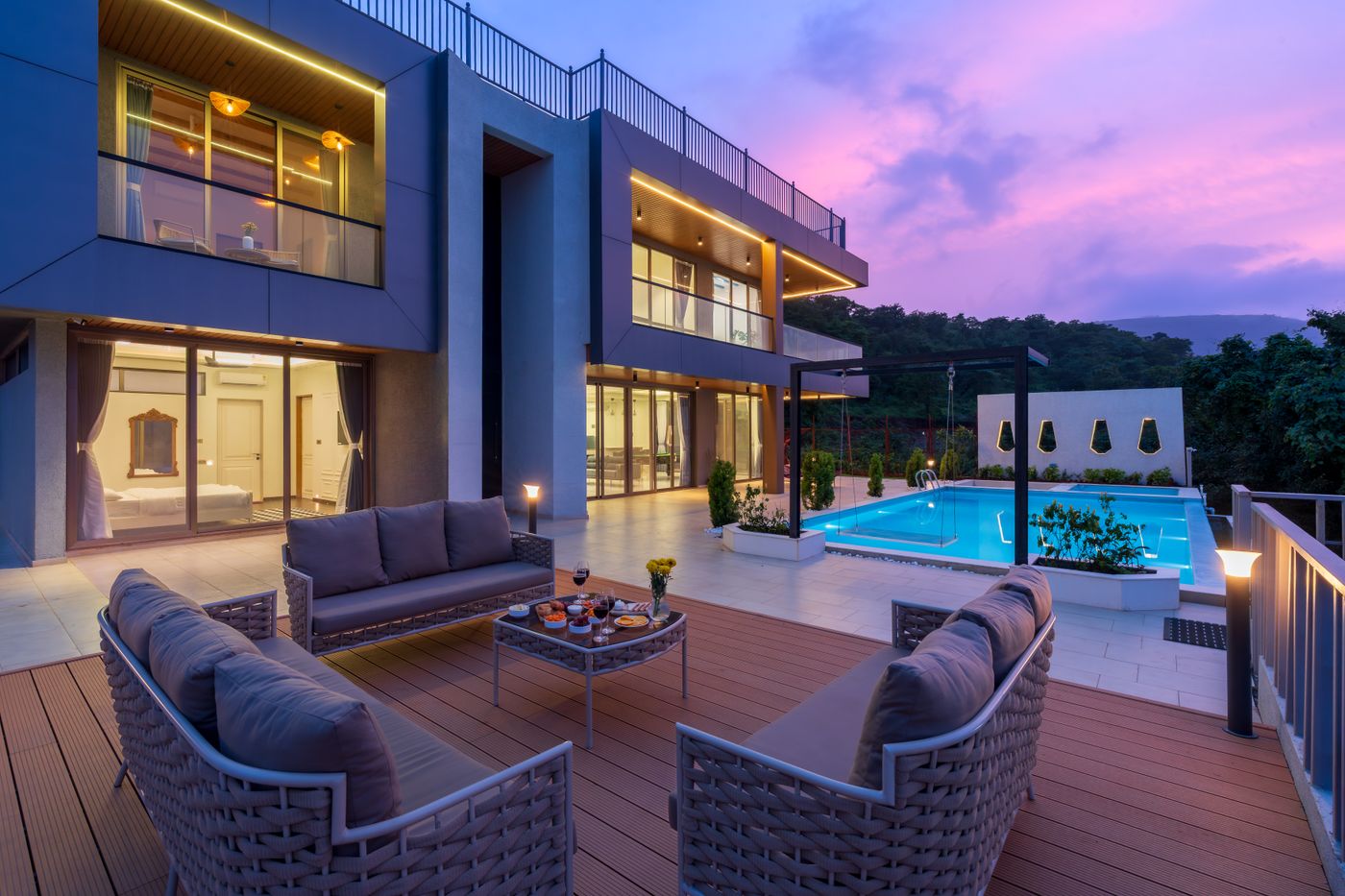 Modern home at dusk
